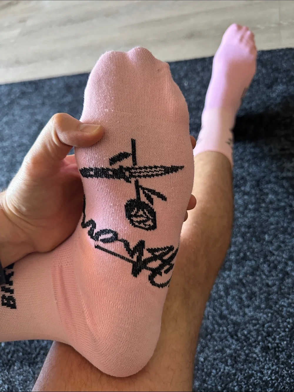“Pretty Okay At Bikes” Pink Crew Socks